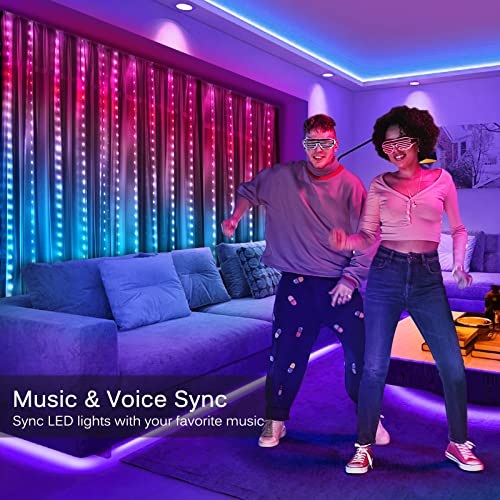 KepStars LED Curtain Lights, 6ft x 8ft 144 LED RGB Color Changing String Fairy Lights Curtain with Smart APP Control, Musi...