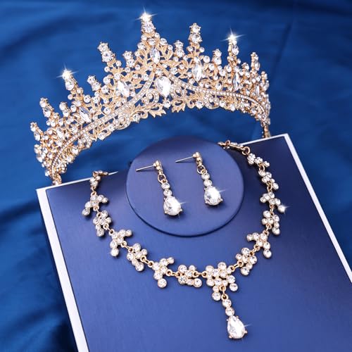 Feltent Tiaras and Crowns Jewelry Set for Women Tiaras Earrings and Necklace for Wedding Rhinestone Crystal Bridal Jewelry...