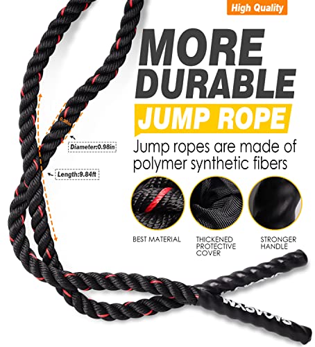 Weighted Jump Rope for Fitness - 9.8ft Heavy Battle Ropes for Exercise, 3LB Workout Rope for Women & Men, Skipping Rope Fo...