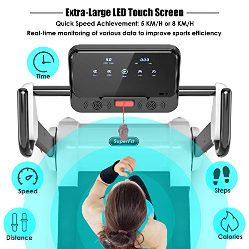 Goplus 3HP Treadmill with Desk Workstation, Superfit Foldable Treadmills for Home Office, Adjustable Height, Bluetooth Spe...