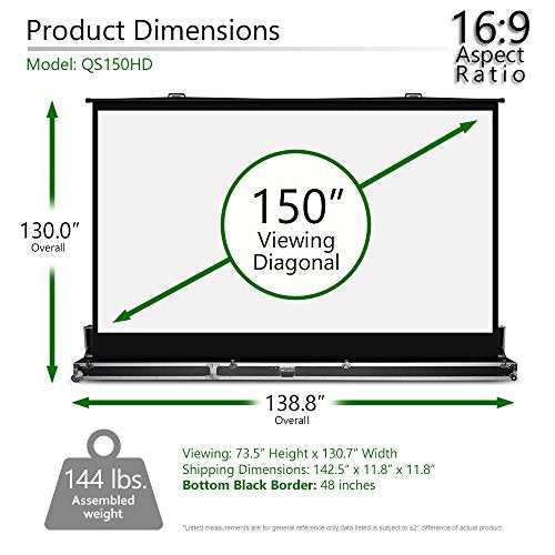 Elite Screens QuickStand 5-Second Series, 150-INCH 16:9, Manual Pull Up Projector Screen, Movie Home Theater 8K / 4K Ultra...