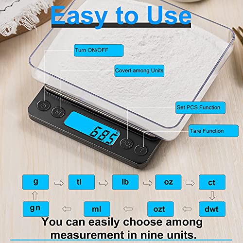 Digital Food Kitchen Scale Upgraded, YONCON 3000g/0.1g High Accuracy Mini Pocket Scale Measures in Grams and oz for Cookin...