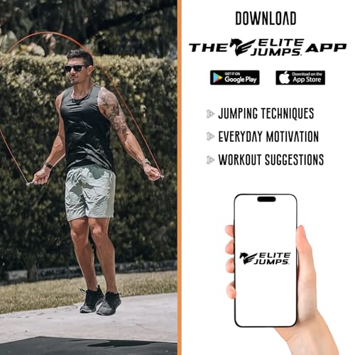 Elite Jumps Surge 3.0 Professional Speed Rope for Double Unders - Patented Dual Bearing Ultra Light-Weight Handle for Prem...