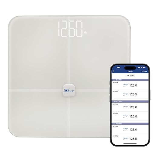 Zewa Digital Biometrics Scale | Measures 12 Body Composition Metrics | Bluetooth | Android & iOS Compatible | ITO Safety G...