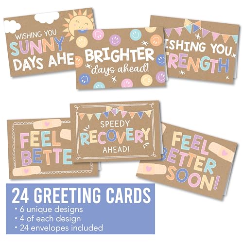 Get Well Cards With Envelopes - 24 Get Well Soon Card Bulk, Feel Better Soon Card for Women & Men, Recovery Cards Post Sur...