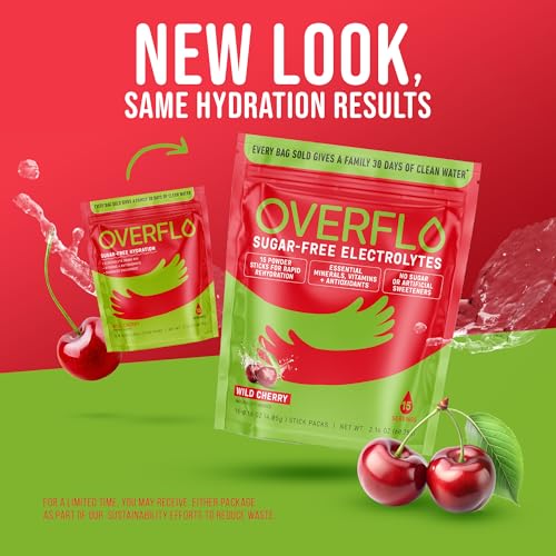 Overflo Electrolyte Powder Packets – Sugar Free Hydration Mix with Coconut Water, Magnesium & Potassium – Instant Clean El...