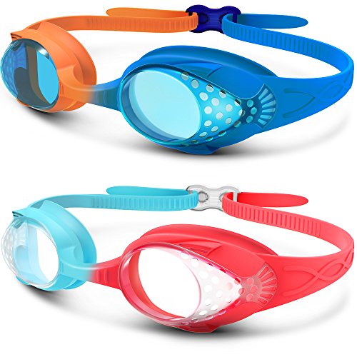 OutdoorMaster Kids Swim Goggles 2 Pack - Quick Adjustable Strap Swimming Goggles for Kids
