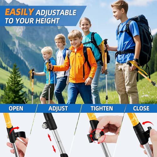 Lightweight Collapsible Kids Hiking Poles - Retractable Kids Hiking Stick, Telescoping Aluminum Trekking Poles 2 Pack, Adj...