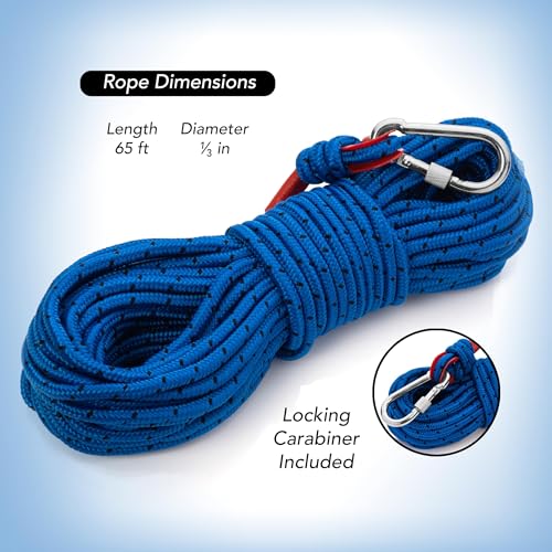 Loreso Strong Magnet Fishing Rope Carabiner, Camping Rope - Heavy Duty 1200 lb Strength All Purpose Ropes, 1/3 Inch Reinfo...