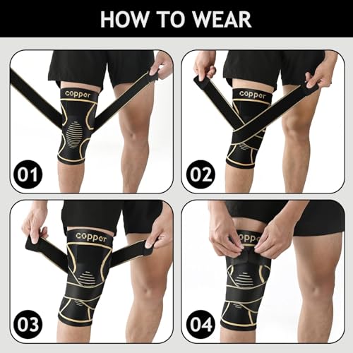 JHVW Copper Knee Brace for Women Men 2-Pack, Knee Compression Sleeve with Straps, Knee Braces for Knee Pain, Knee Support ...