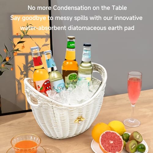 Lexenic Ice Bucket with Handle Hole, Woven and Acrylic Double Layer Basket Design, 4L Champagne Wine Ice Bucket for Cockta...