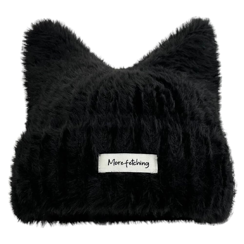 Women Winter Y2K Cute Cat Ears Hats Slouchy Plush Knitted Beanie Snow Ski Hat Fuzzy Warm Crochet Skull Cap 2025