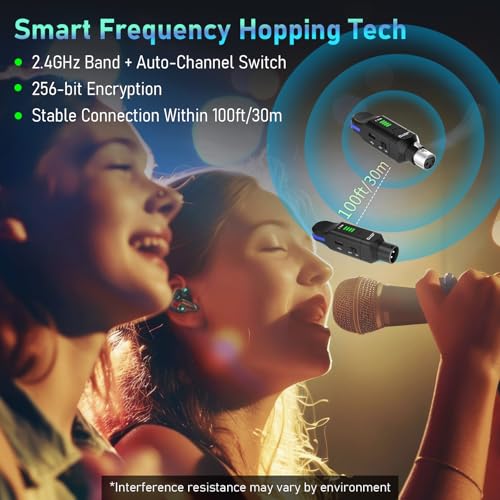 JOYO 2.4GHz Wireless Microphone System 4-Channel XLR Transmitter & Receiver Dynamic/Phantom-Powered Condenser Mics Adapter...