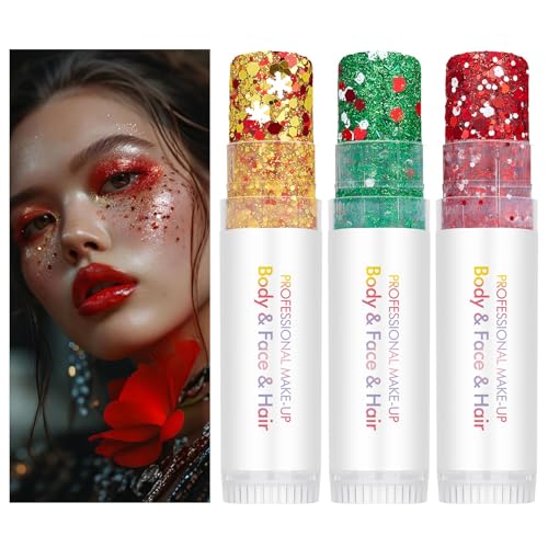 Gold Body Glitter Stick,Sparkling Neon Outfit Party Holographic Sequins Paint Mardi Gras Accessories Face and Body Glitter...