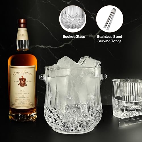 Lily's Home 1000ml -4.62" L x 4.62" W x 8.5" H - Glass Ice Bucket with Handle and Stainless Steel Tongs, Sparkling Ice Buc...