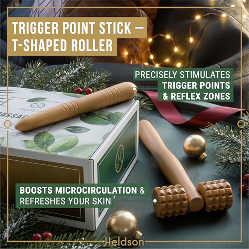 HELDSON® Wooden Therapy Massage Tools [6 Pieces] - Wood Rollers for Body Sculpting - Lymphatic Drainage Massager - Celluli...