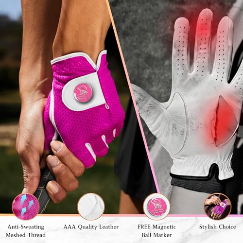 Caddy Classic Ladies Golf Glove Women | Half Finger Mesh Design for High Breathability | Premium Leather uction for Comfor...