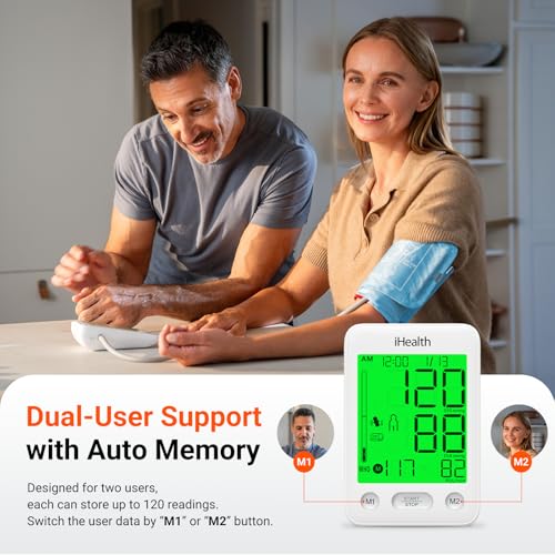 iHealth Accu Luminate Blood Pressure Monitor – 4.5" Tri-Color WHO-Based LCD(White), Clinically Accurate, Irregular Heartbe...