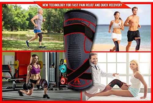ATHLEDICT Knee Brace Compression Sleeve with Strap for Best Support & Pain Relief for Meniscus Tear, Arthritis, Running, B...
