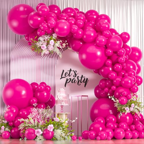 114pcs Pink Balloon Garland Arch kit, 18 12 10 5 inch Hot Pink Latex Balloons, Different Sizes Magenta Balloon for Engagem...