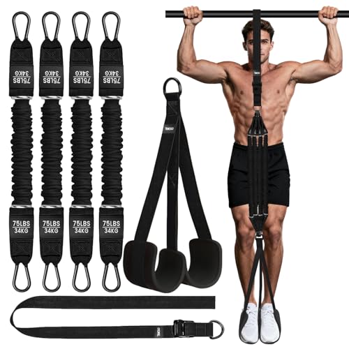 TB3C Pull Up Assistance Bands - Adjustable Heavy Duty Resistance Band for Pull Up Bar with 4 Assist Bands, Dual Footrests,...