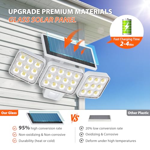 WdtPro Solar Lights Outdoor Motion Sensor, 3500LM Bright Solar Flood Lights Outdoor, Adjustable & Upgrade Glass Panel, Wir...
