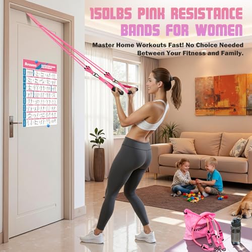 Ayombo Resistance Bands with Handles for Women, Exercise Bands Set for Physical Therapy Yoga Pilates, 5 Level Workout Band...