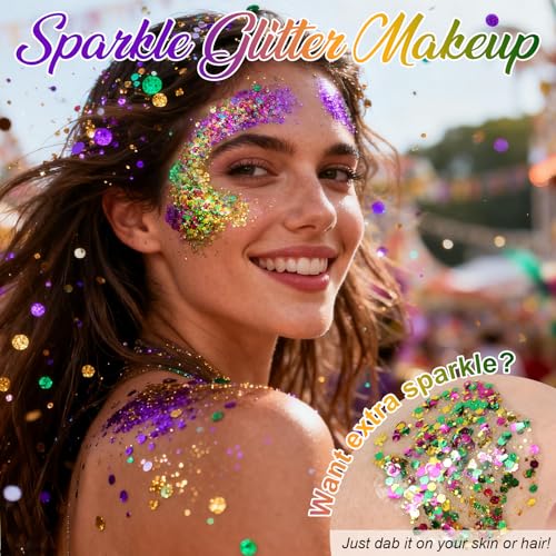 LYNEMOGA Golden Green Face Body Glitter Stick, Carnival Hair Glitter Stick for Women, Shiny and Long-wear Sequins Glitter ...