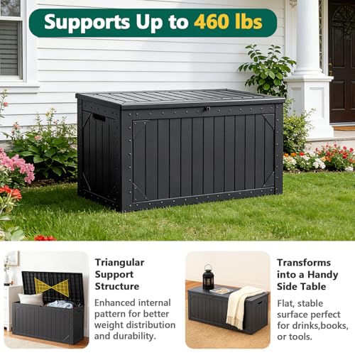MAKE CHANGES 100 Gallon Outdoor Storage Box, Waterproof Resin Deck Box Organizer for Patio Cushion Storage, Lockable Outsi...