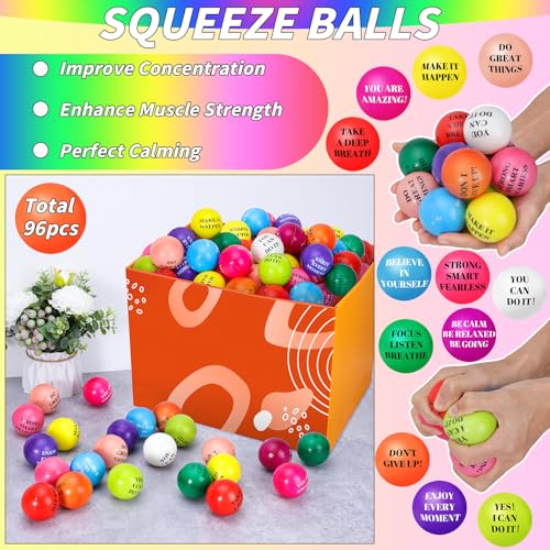 96 Pieces Motivational Stress Balls 2 Inch Inspirational Stress Relief Ball Bulk Hand Exercise Balls Encouraging Colorful ...