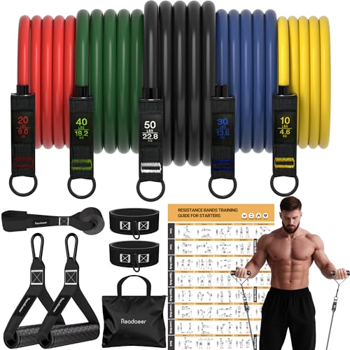 Readaeer Resistance Bands, Exercise Bands for Working Out, Work Out Bands with Handles for Men and Women for Indoor and Ou...