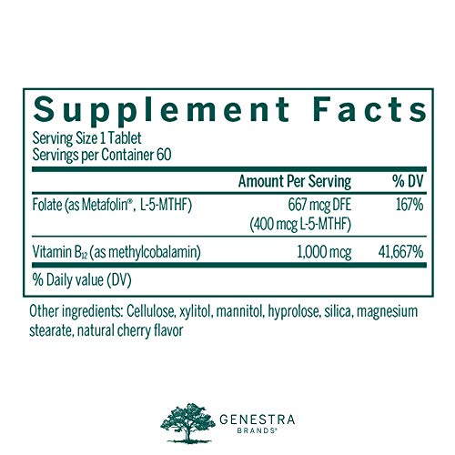 Genestra Brands Active Chewable B12 with L-Methylfolate | Chewable Vitamin B12 and Folate Supplement | 60 Chewable Tablets...