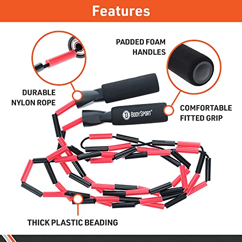 BodySport ZZR184 Beaded Jump Rope - Expand Your Workout Routine - Foam Handles for Firm Grip - 9 Ft. Rope