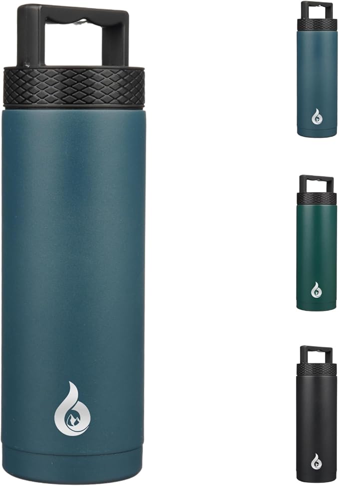BJPKPK Insulated Water Bottles, Dishwasher Safe 18 oz Water Bottle with Handle, Leakproof BPA Free Thermal Flasks, Stainless Steel Jug for Sports, Navy Blue