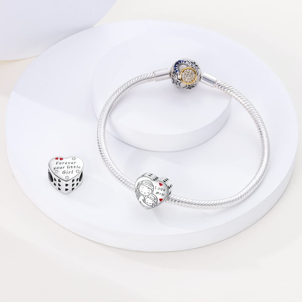 Parmuz 925 Sterling Silver Mom Charm For Bracelet Butterfly Love Heart Evil eye Cross Mother's Day Charms for woman Dangle Penda