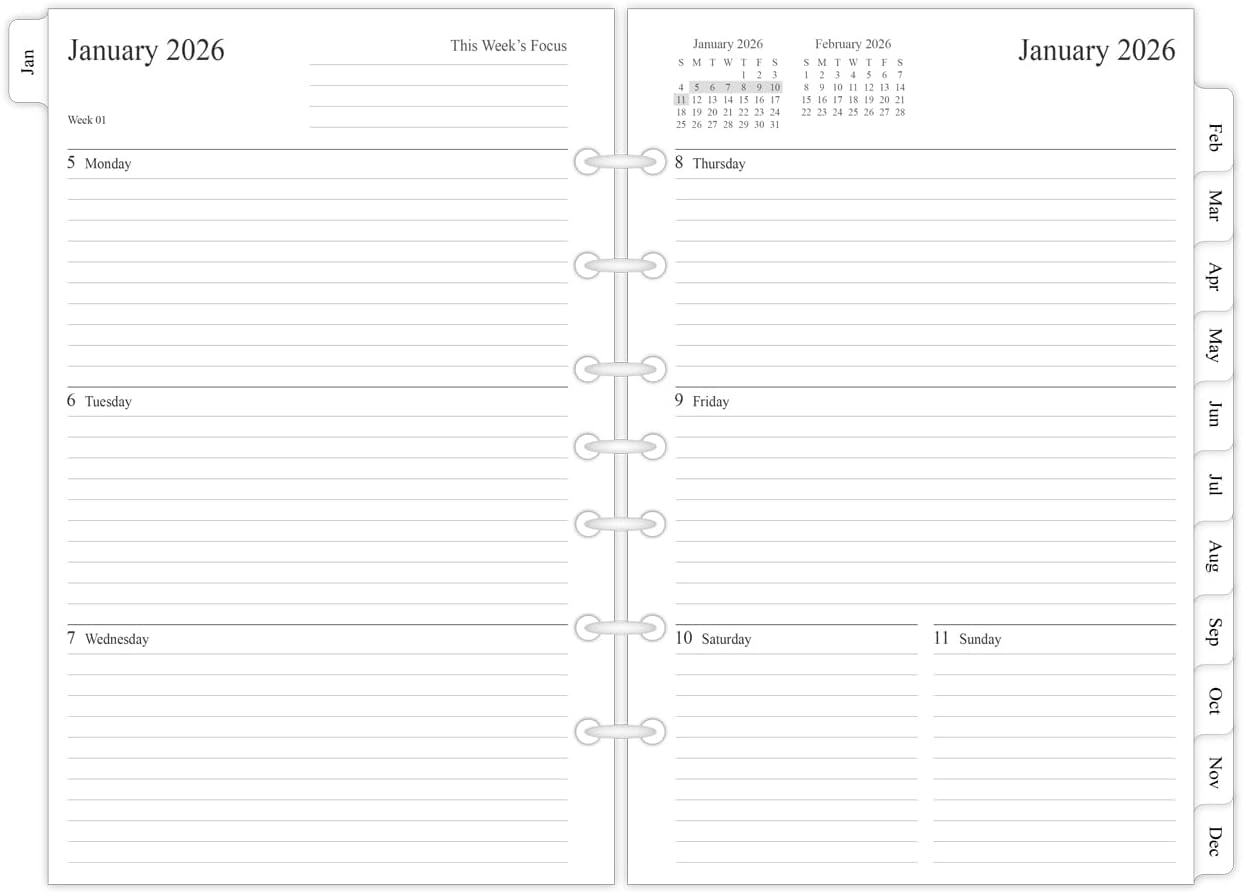 newestor 2026 Weekly & Monthly Planner Refill, 5-1/2" x 8-1/2", Jan 2026 to Dec 2026, 7-Hole Punched for Mini Binders
