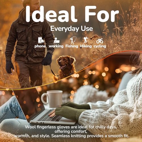 Merino Wool Fingerless Gloves for Men Women Half Finger Gloves Thermal Soft Knit Liner for Hunting Fishing Hiking