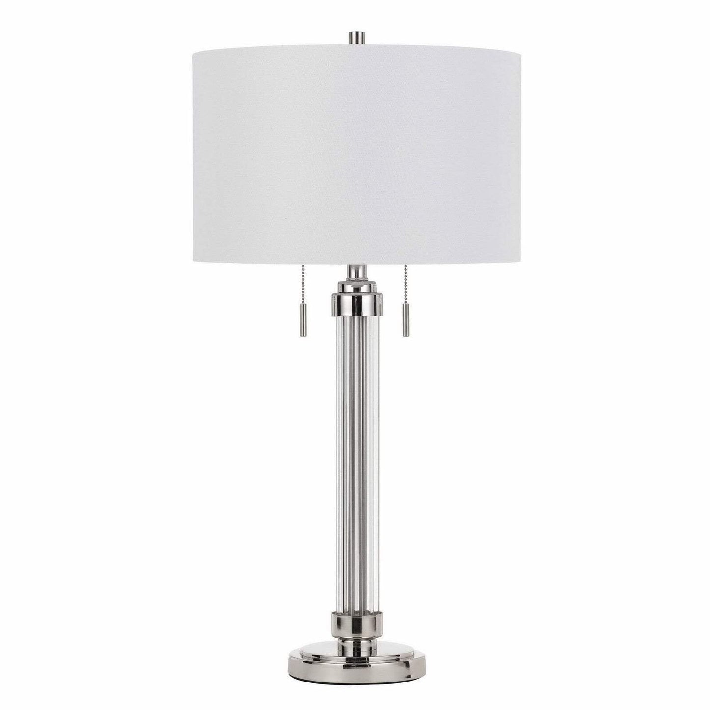 Homeroots Metal Two Light Table Lamp - 31 In. Silver Metallic With White Drum Shade, Model 524769