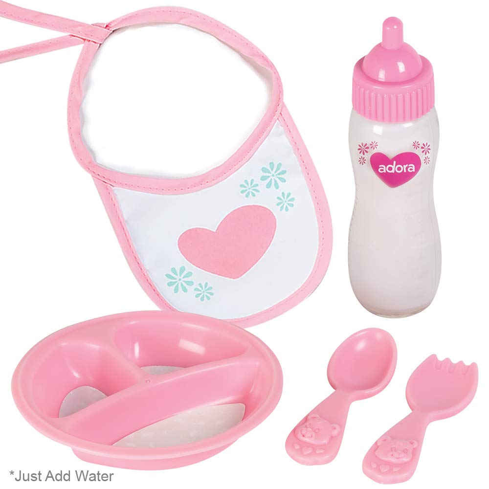 Adora Baby Doll Accessory and Magic Feeding Set, Includes Magic Plate, Disappearing Milk Bottle, Bib, Fork, and Spoon, Birthday Gift For Ages 2+