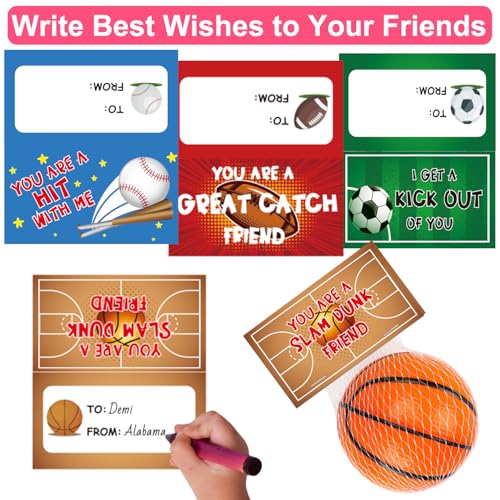 Valentines Day Gifts for Kids, 16 PCS Stress Balls Sports Valentines Day Cards for Kids Foam Bouncy Ball Party Favor for K...