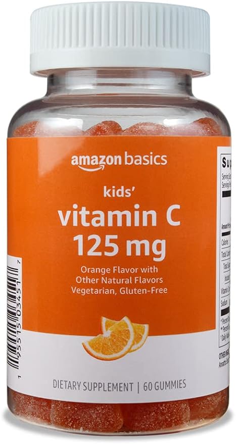 Amazon Basics Kids' Vitamin C 125mg Gummies, Orange, 60 Count, Immune Health, 2 Month Supply (Previously Solimo)