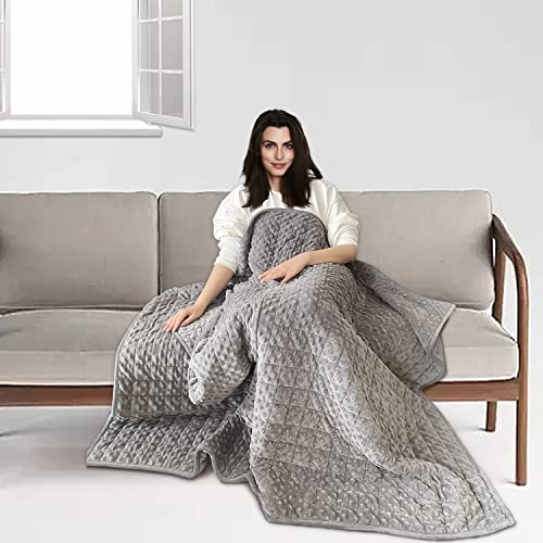 Weighted Blanket, Wearable Heavy Blanket 10lbs(57.4''x47.2'') Grey for Adult, Soft Material with Premium Glass Beads for B...