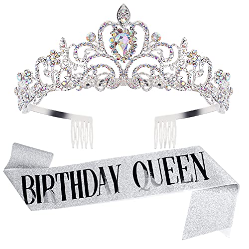 Velscrun Birthday Queen Tiaras Crown for Women, Girls Princess Crowns for Women, Queen Tiara for Mom, Silver Birth Crown H...