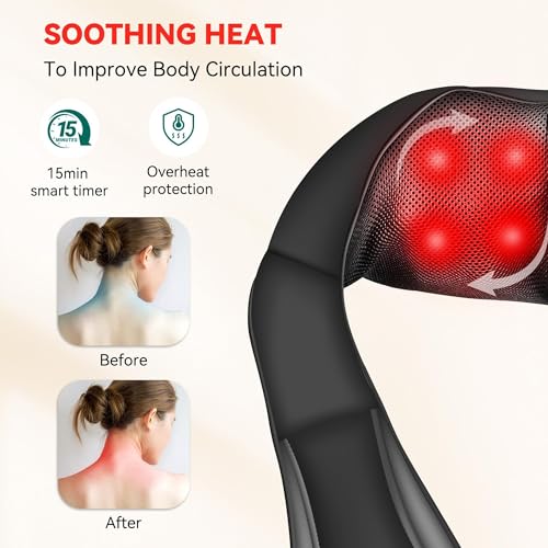 Snailax Cordless Massager - Shiatsu Neck and Shoulder Massager with Heat, FSA Eligible, Portable, Lumbar, Back Electric Ma...