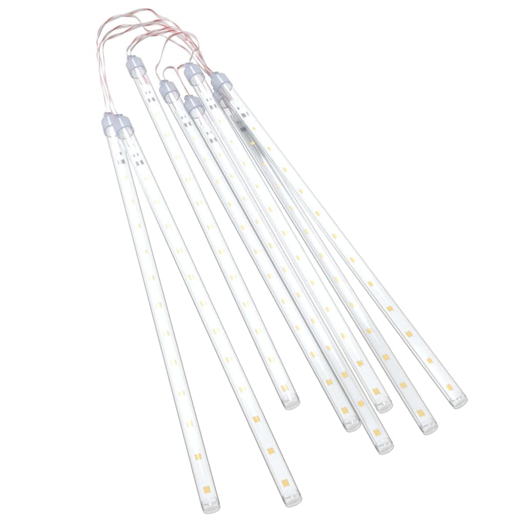 vidaXL Meteor Lights, 8 Pcs with 192 Warm White LEDs, Water-Resistant Plastic, 11.8in Tubes, Model 328544, Indoor/Outdoor Use