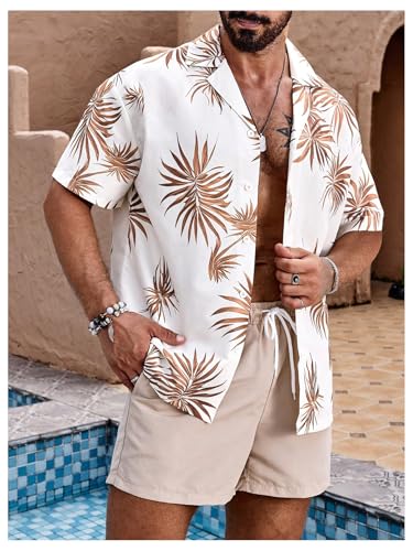 OYOANGLE Men's Hawaiian 2 Piece Outfit Sets Beach Casual Outfits Short Sleeve Button Down Shirt and Shorts Suits