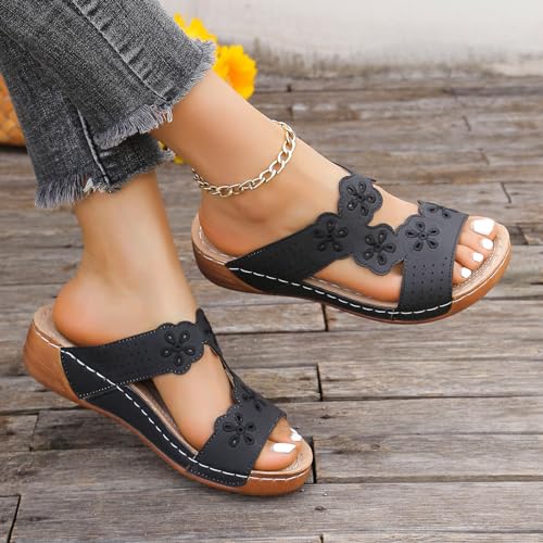 JEUROT Womens Wedge Sandals Open Toe Comfortable Walking Platform Slides Orthopedic Sandal Casual Slip on Summer Shoes