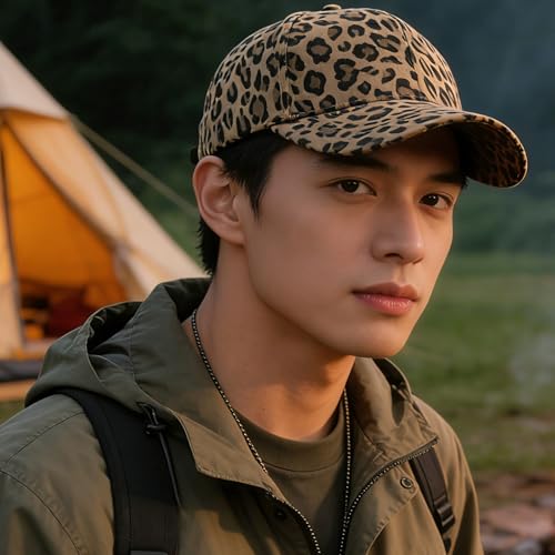 CLeemuziN Baseball Hats for Women Men Adjustable Leopard Print Dad Trucker Hat Cotton Sun Protection Caps Sports Golf Medium