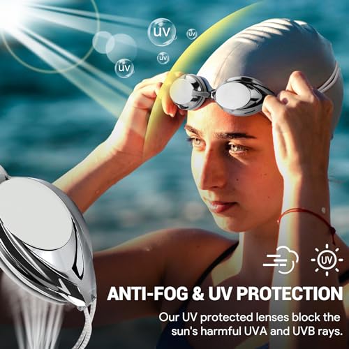 Otionus Swim Goggles for Adult Men Women Youth, Bungee Strap Swimming Goggles No Hair Pulling Mirrored/Clear Lens Goggles