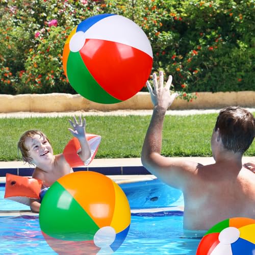 Vellibring 4 Pack 20" Summer Inflatable Big Beach Balls Rainbow Swimming Pool Water Games Toys for Kids Summer Party Suppl...